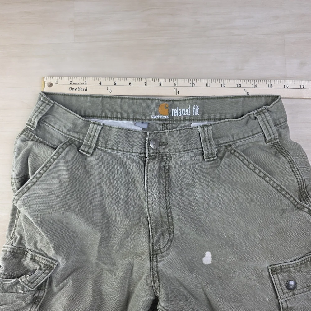 Carhartt Green Olive Cargo Shorts Relaxed 10” Inseam 100277 301 Distressed - Picture 3 of 8